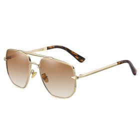 Fashion Pilot Polarized Sunglasses Women Double Bean Sunglass Vintage Sun Glass Men Luxury Design Eyewear UV400 Gradient Shades (Lens Color: gold brown)