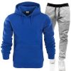 Autumn and winter men's pullover plush hoodie sweater suit solid casual sports suit