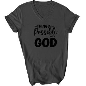 All Things Are Possible With God - Black Graphic V-neck T-shirt (Color: Grey Heather)