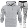 Autumn and winter men's pullover plush hoodie sweater suit solid casual sports suit